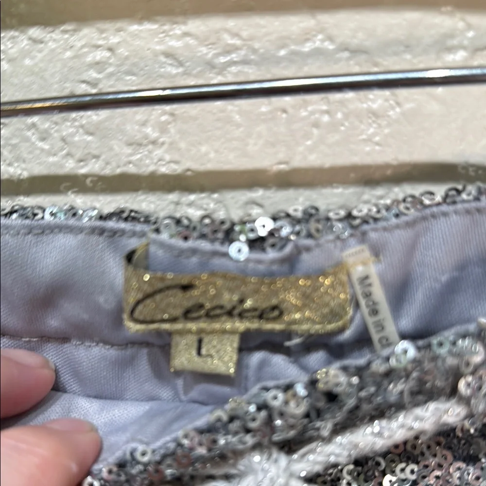 Cecico L Silver Sequin Women's Elastic‎ Tie Waist Bling Shorts